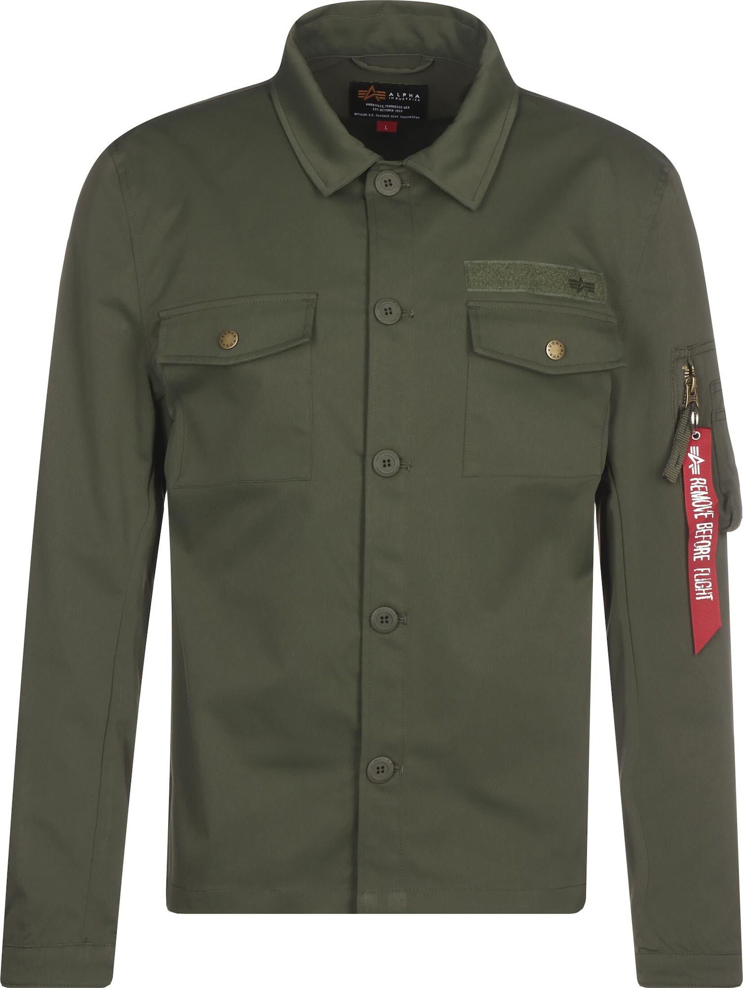 Přechodná bunda alpha industries khaki / červená / bílá